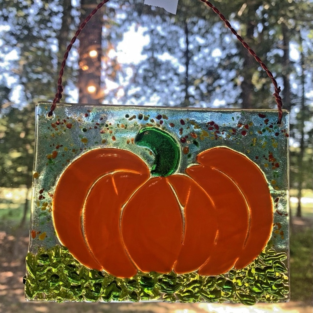 Fall Pumpkin Stained Glass Suncatcher, Autumn Window Hanging, Pumpkin Patch